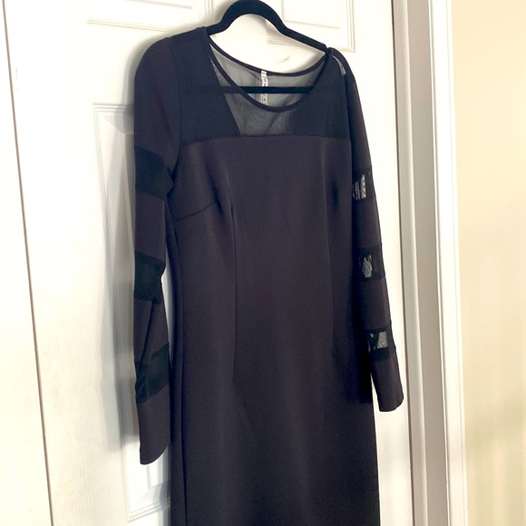 Black Mid Dress with Mesh Cut Out - Picture 1 of 5